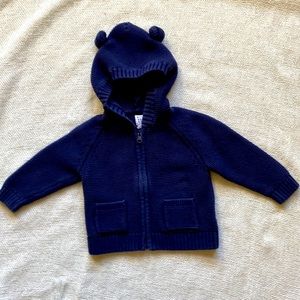 Baby Gap Navy Zippered Hooded Knit Sweater 6-12 Months